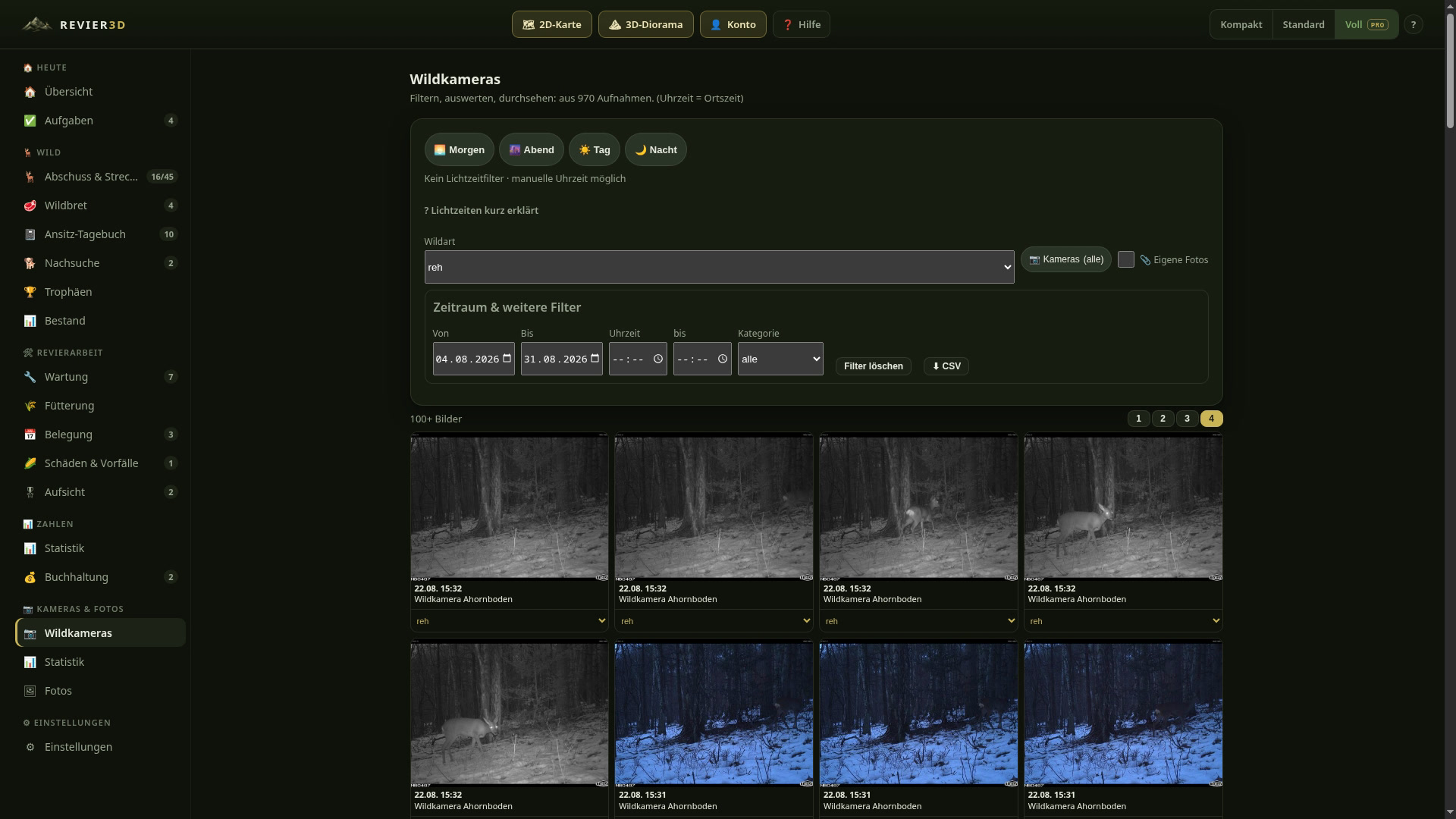Filter by camera, species and category