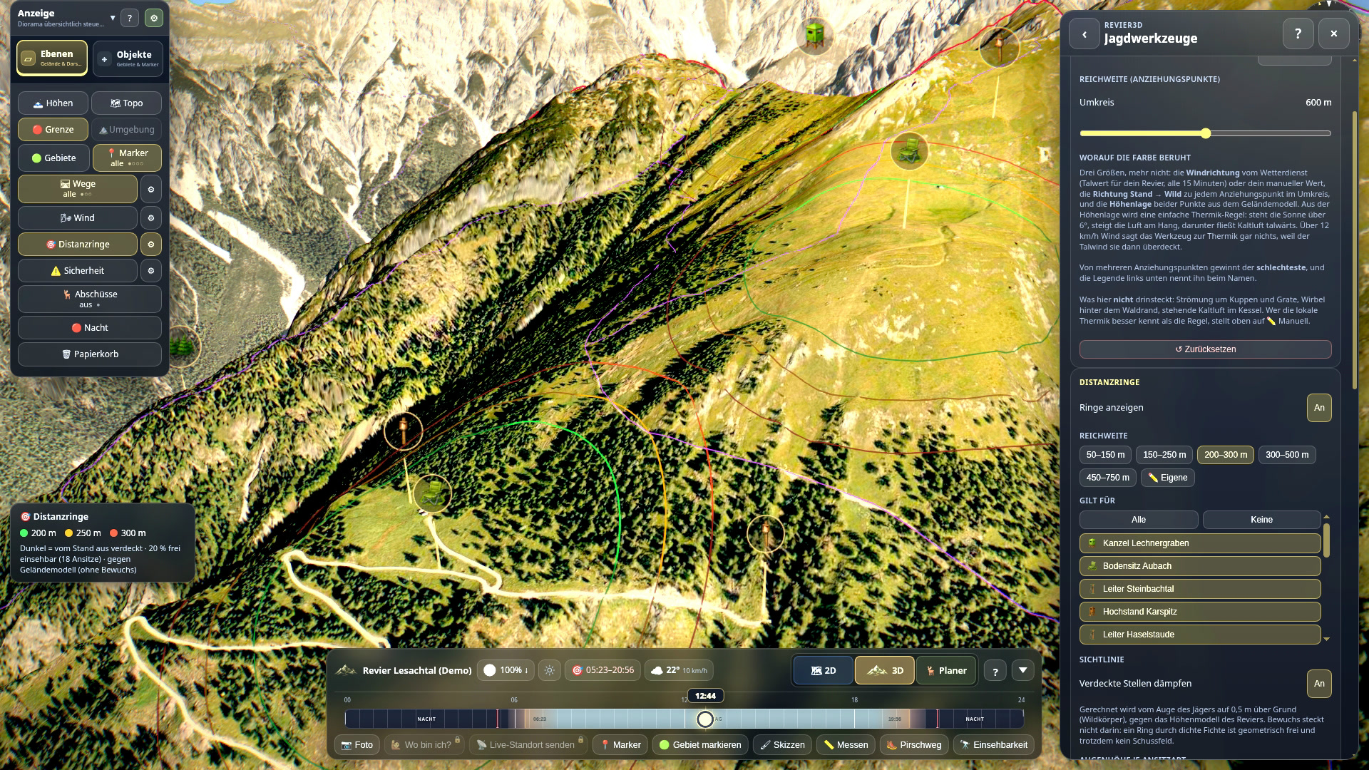 Range rings around hunting stands