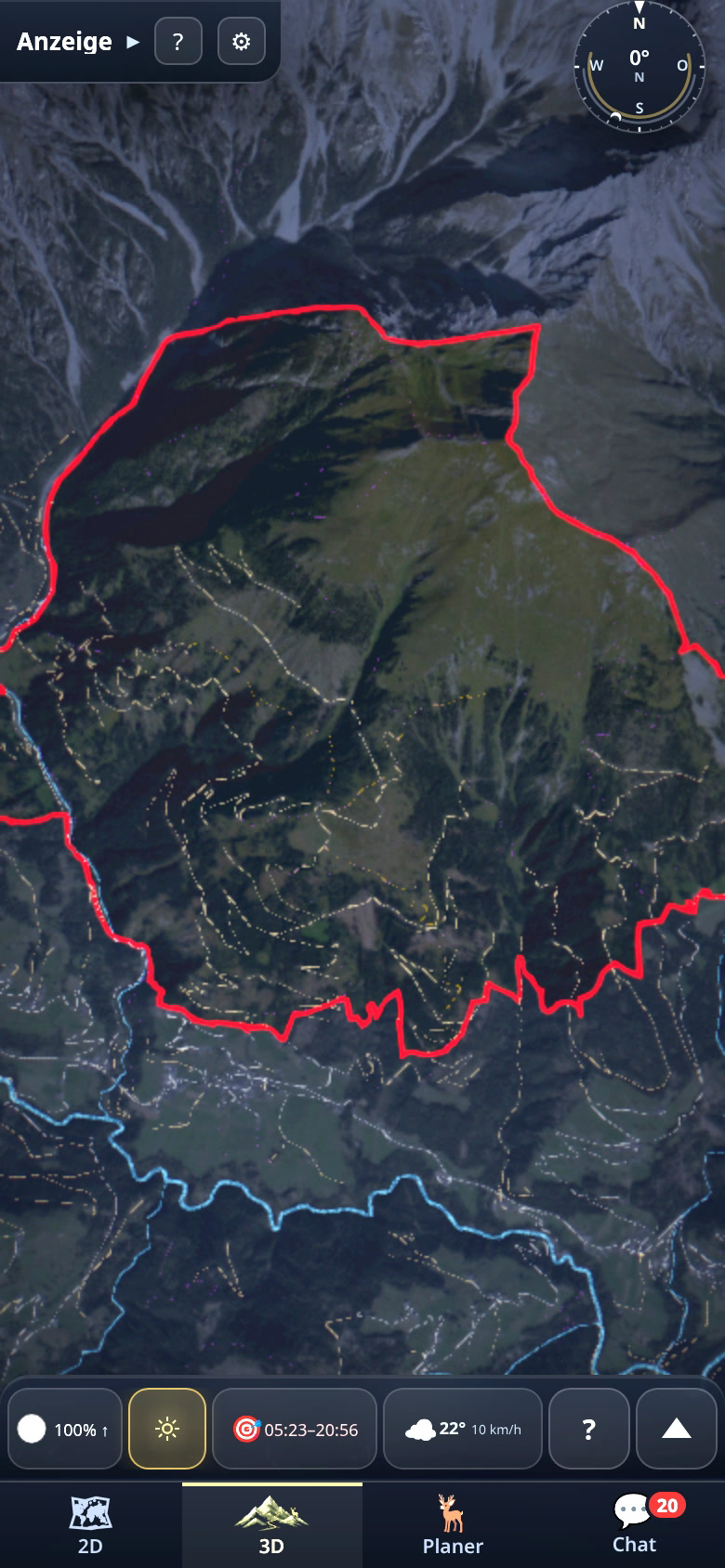 Tracks and waterways across the terrain