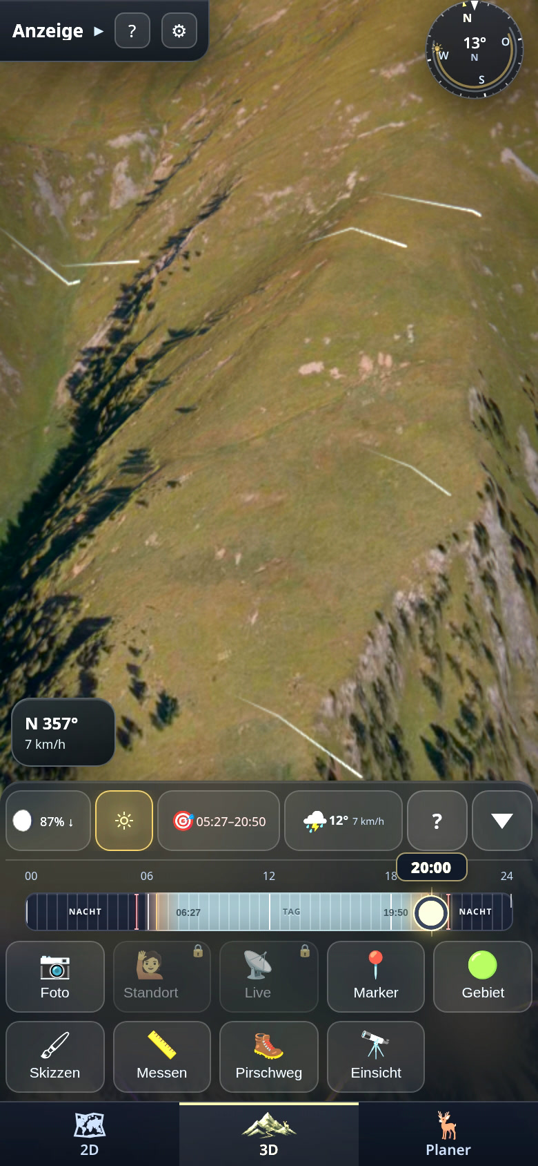 Wind and weather in the 3D ground, with forecast