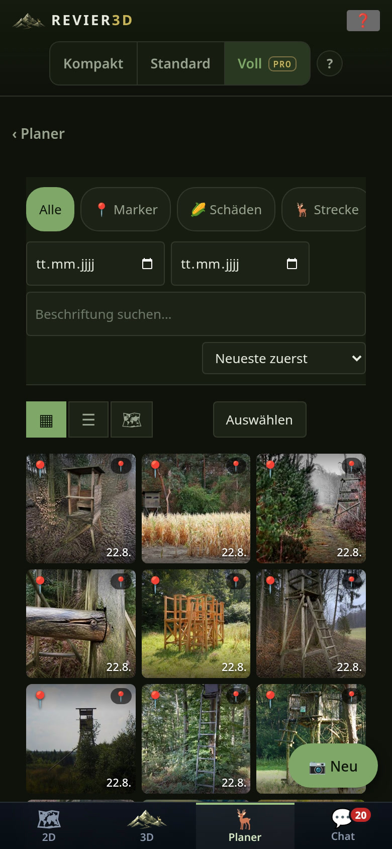 Every ground photo as a grid, list or map